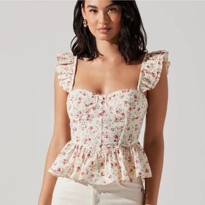 ASTR Baylin Floral Eylet Ruffle Crop Pelplum Top